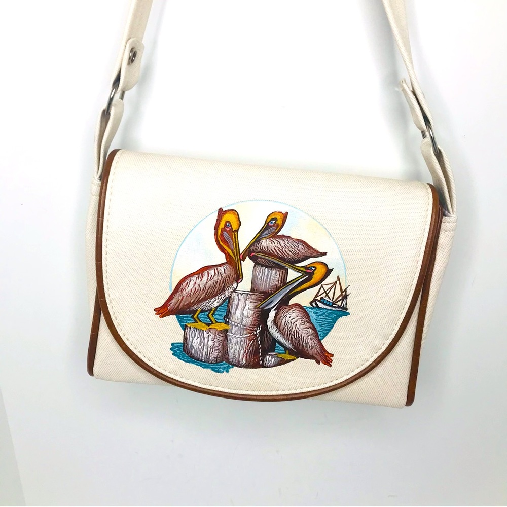 Vintage The Original Florida Keys Handbag Purse Beach Pelicans Logo Print 11.5”